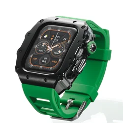 Deluxe Silicone Strap and Stainless Steel Watch Case Kit - Series11 10 46mm (Black Green)