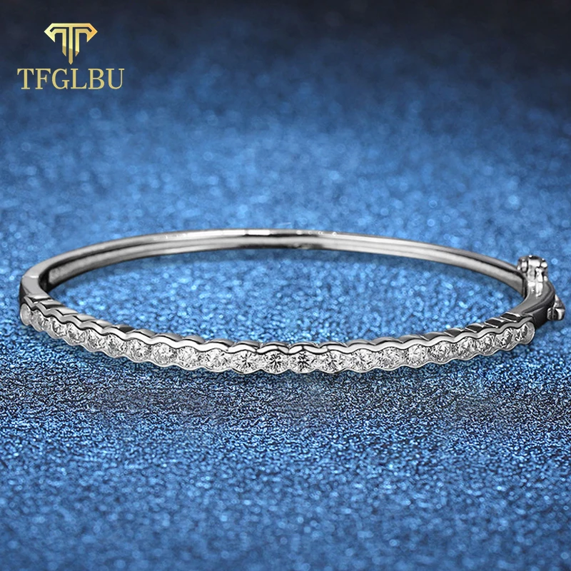 

TFGLBU 2.2CTTW Moissanite Cuff for Women 100% 925 Sterling Silver Simple Platinum Plating Sparkling Diamond Bangle GRA Wholesale