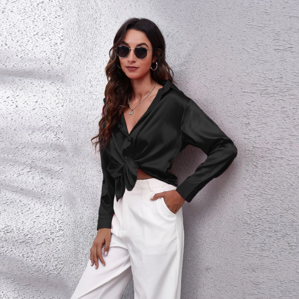 Women Shirts Satin Blouse Shirt Silk Tops Elegant Long Sleeve Loose Womens Blouses Spring Autumn Streetwear Women Clothes