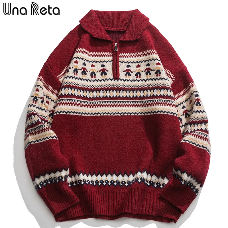 

Una Reta Harajuku Men's Sweater Autumn Winter Streetwear Hip Hop Jacquard Unisex Knitwears Zipper Pullover Warm Sweaters