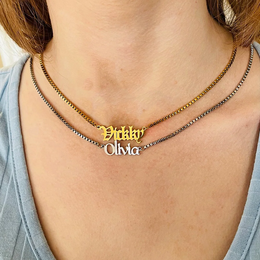 

Personalised Name Necklace with Box Chain Custom Name Necklace Handmade Stainless Stell Jewelry Personalised Birthday Gift