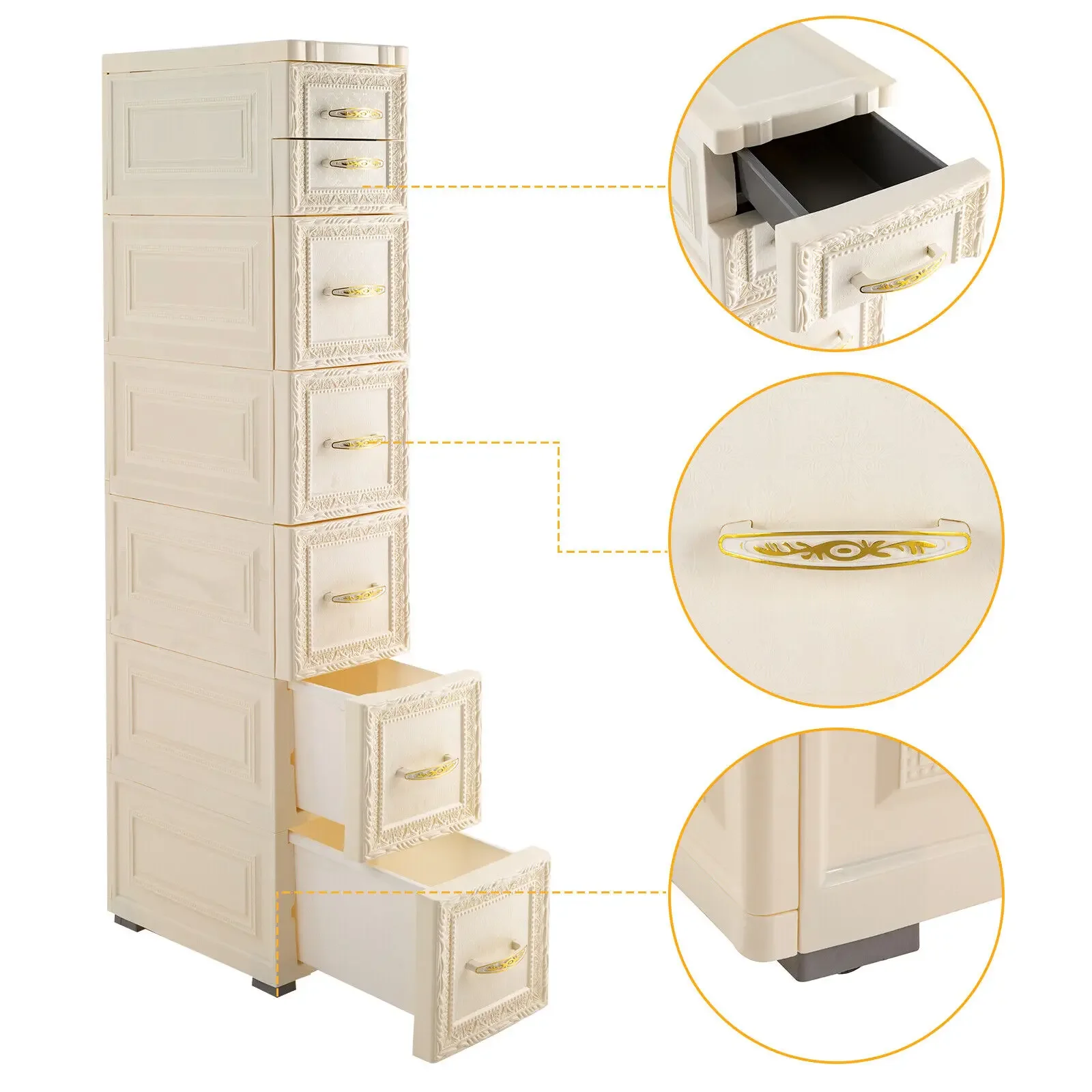 7 Drawers Floor Cabinet Storage Organizer Free Standing Bathroom Narrow Cabinet for Living Room - Image 4