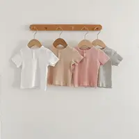 Summer Newborn Infant Baby Boy Girls Fallow Solid Color T-Shirt Round Neck Muslin Candy Color Kids Fashion Baby Clothing 1