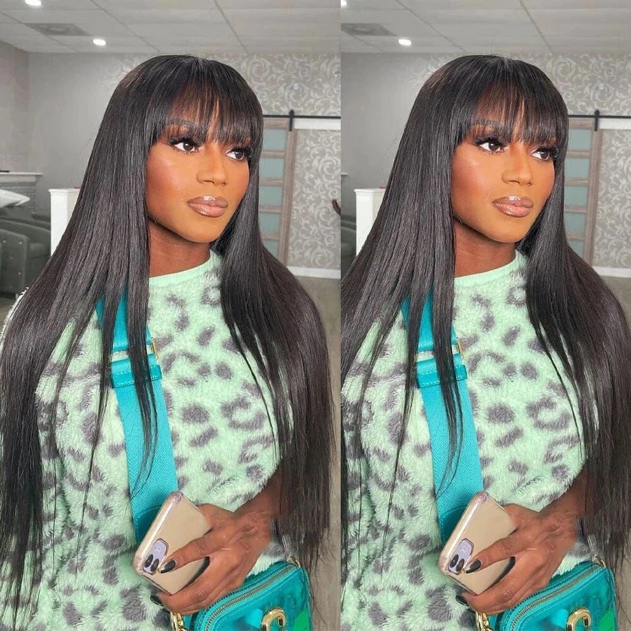 

Wig With Bangs Human Hair Brazilian Wigs For Women 30 Inch 100% Human Hair Sale Bangs Wig 3x1 HD Lace Made Remy Hair