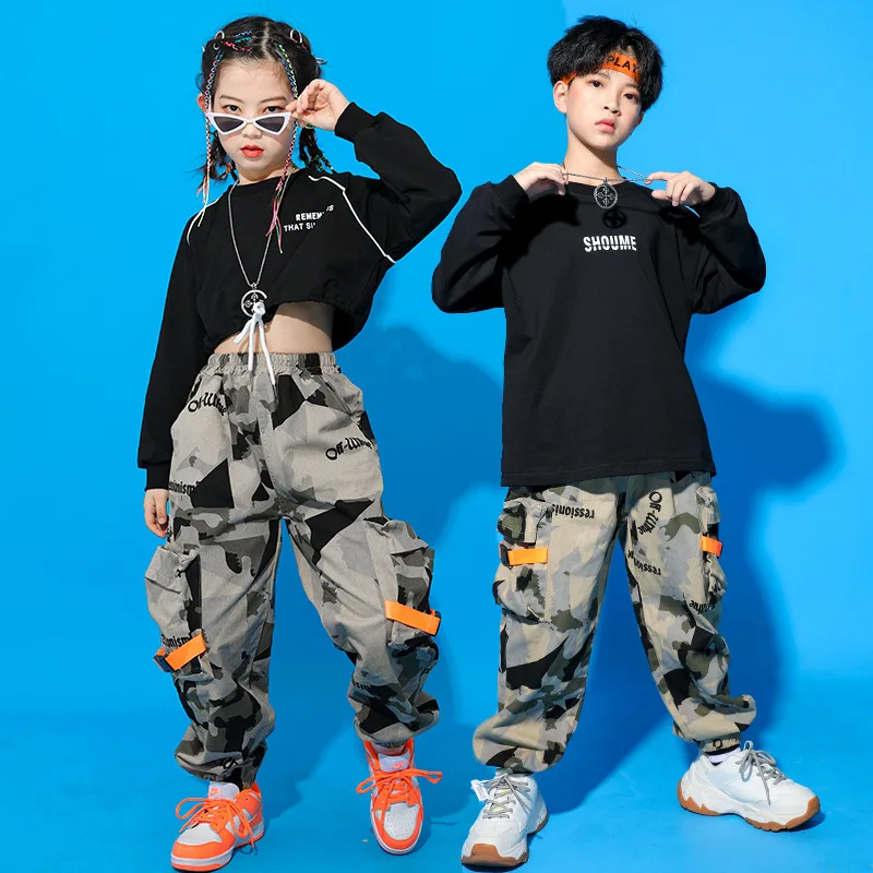 Boy Street Dance Sweatshirt Camouflage Jogger Girl Hip Hop Crop Top