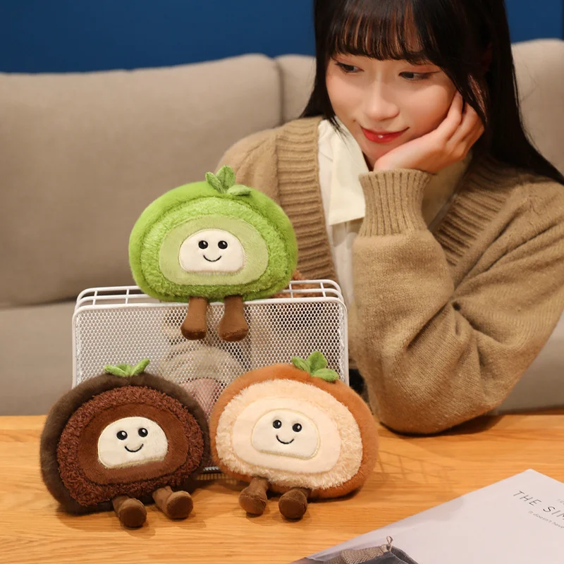 Hot Kawaii Smile Swiss Roll Plush Toys Soft Stuffed Cartoon Dessert Doll Delicate Mini Desktop Decor Lovely Gift To Girlfriend