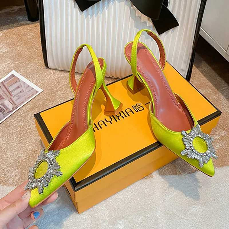 New Brand women Pumps Luxury Crystal Slingback High heels Summer Bride Shoes Comfortable triangle Heeled Party Wedding Shoes 2