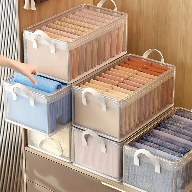 Storage Box Transparent Foldable Stackable Organizers 8PCS with Steel Frames and Reinforced Handles for Clothes Books Sundries storage box