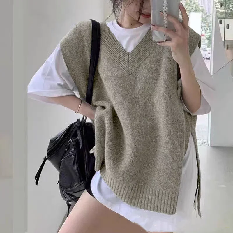 Fashion New Women's Loose Casual Vest New Wear Elegant V-neck Knitted Women's Office Sleeveless Top Pullover Shirt