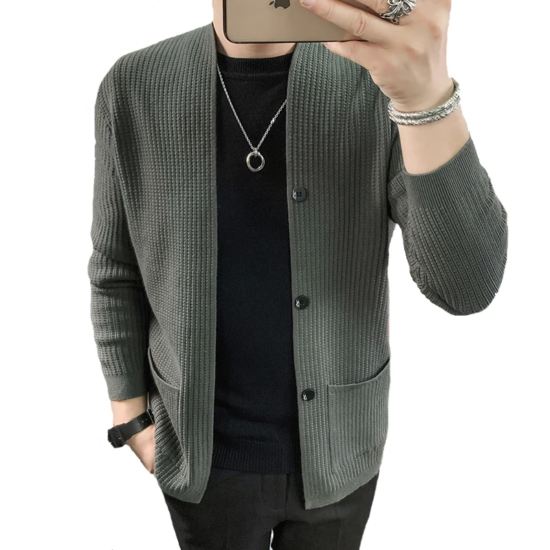 thumbnail image 1 of Suéter de lana nuevo, chaqueta de punto para hombre, suéter de punto de color sólido para hombre, 1 of 4