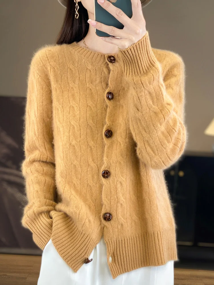 Large Size Cashmere 100% Cashmere Cardigan womenSweater Long Sleeve Knitted Outerwear Lady Clothes Knit Top Fashion Trend Casual