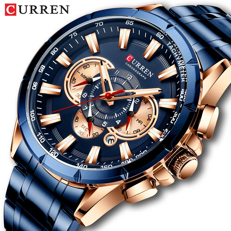 

2023 Fashion Curren Top Brand Men's Luxury Chronograph Quartz Men Watch Waterproof Sport Full Stainless Steel Male Wrist Watches