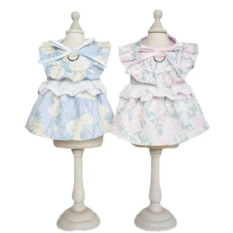 Spring-Summer Large Floral Dresses for Pet Dogs and Cats-Bichon Frise, Schnauzer, Corgi Outfits