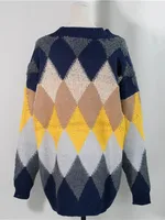 Plaid Chic Cardigans Button Puff Sleeve Checkered Oversized Women's Sweaters Winter Spring Sweater Tops - Image 6