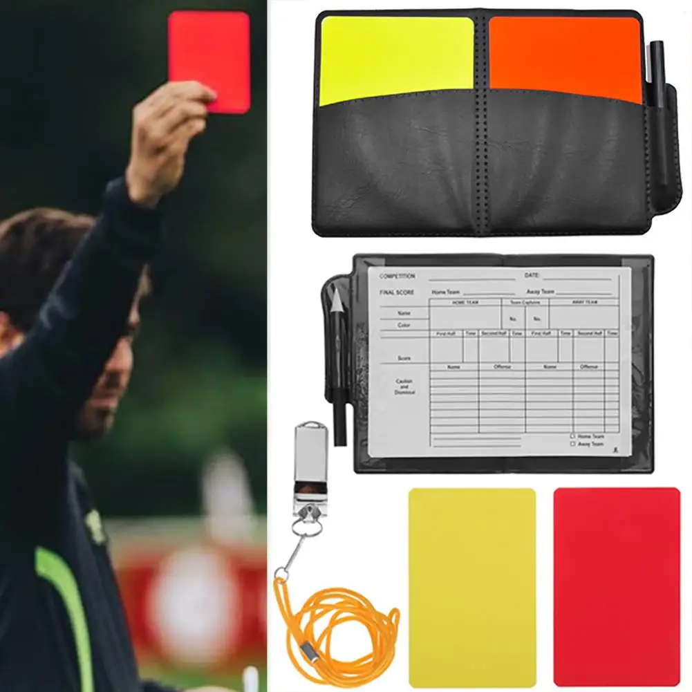 Soccer Referee Card Professional Red Yellow Cards Pen Whistles Card Sleeves Set Football Soccer Training Referee Warning Cards