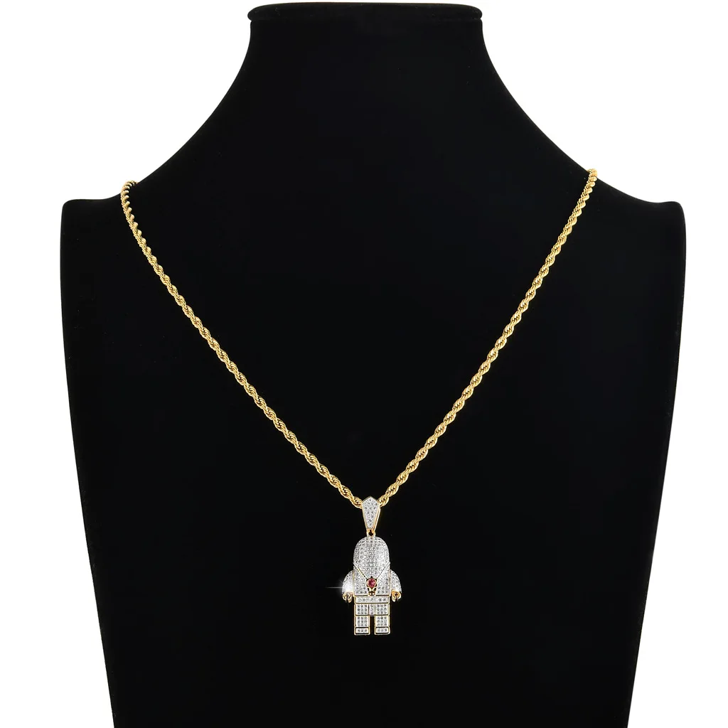 Cute Astronaut Pendant Copper Inlaid Zircon Hip-Hop Pendant Men's Hipster Necklace Wholesale