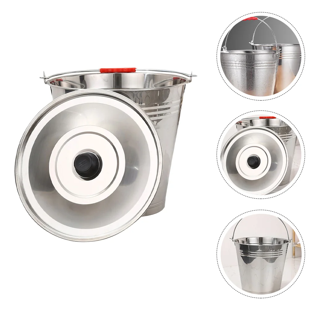 

Stainless Steel Bucket With Lid Portable Water Bucket Milk Bucket With Lid Thick Iron Non-Magnetic Pasture Milking Bucket