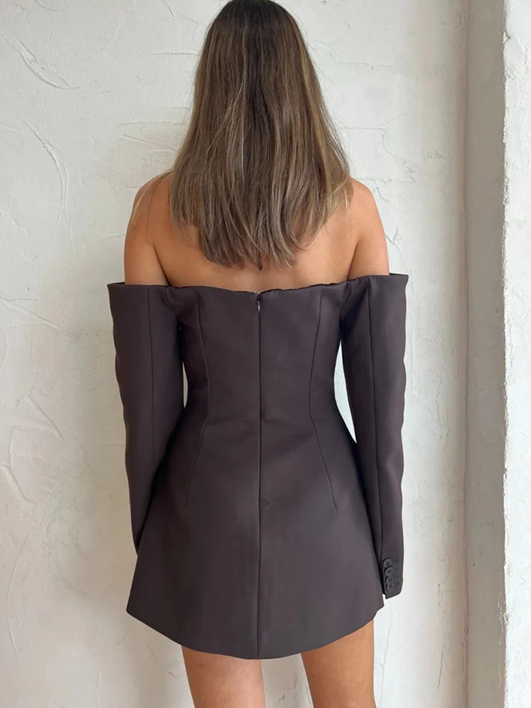 JULISSA MO Sexy Off Shoulder Button Women Dress Yellow Long Sleeve Blazer Dress Female Summer Skinny Elegant Party Clubwear 2025