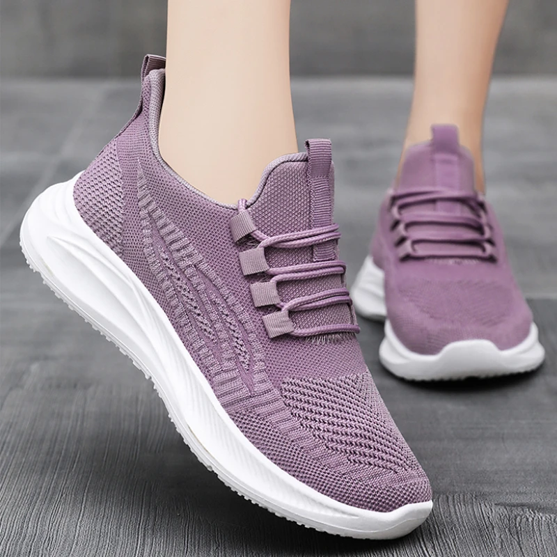 

Женские кроссовки на шнуровке, Дышащие Трикотажные кроссовки с вулканизированной подошвой, удобная повседневная обувь, осень 2023