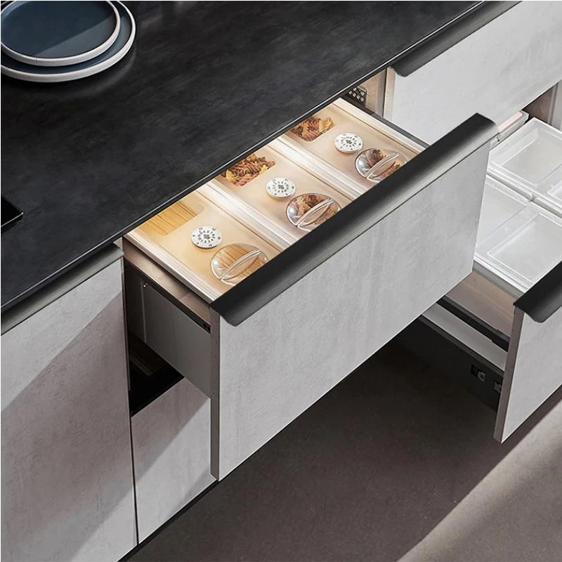 Wardrobe Door Handle Aluminum Alloy Non Perforated Circular Arc Invisible Long Handle Cabinet Edge Sealing Hidden Handle furniture handles kitchen door handles