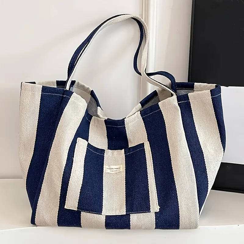 Neue gestreifte, karierte, strapazierfähige Stofftasche, modische, lässige Damen-Tragetasche, geräumige Damen-Umhängetasche, geeignet für Kurztrips.