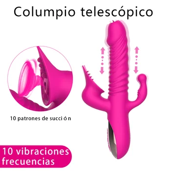 3 IN 1 Telescopic Dildo Thrust Vibrator For Women Anal Rabbit Vibrators Female Sucking Clitoris Stimulate G Spot Sex Toys Couple 3