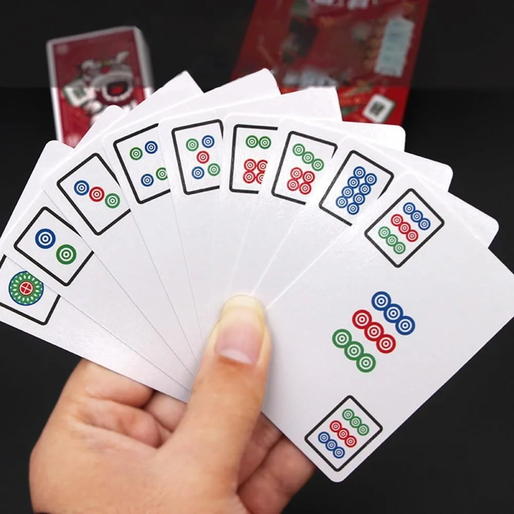 Playing Cards Mahjong Card Game Set-144 Mahjong Playing Cards, 2 Dices, Chinese Mini Playing Cards for Parties, Family Activities