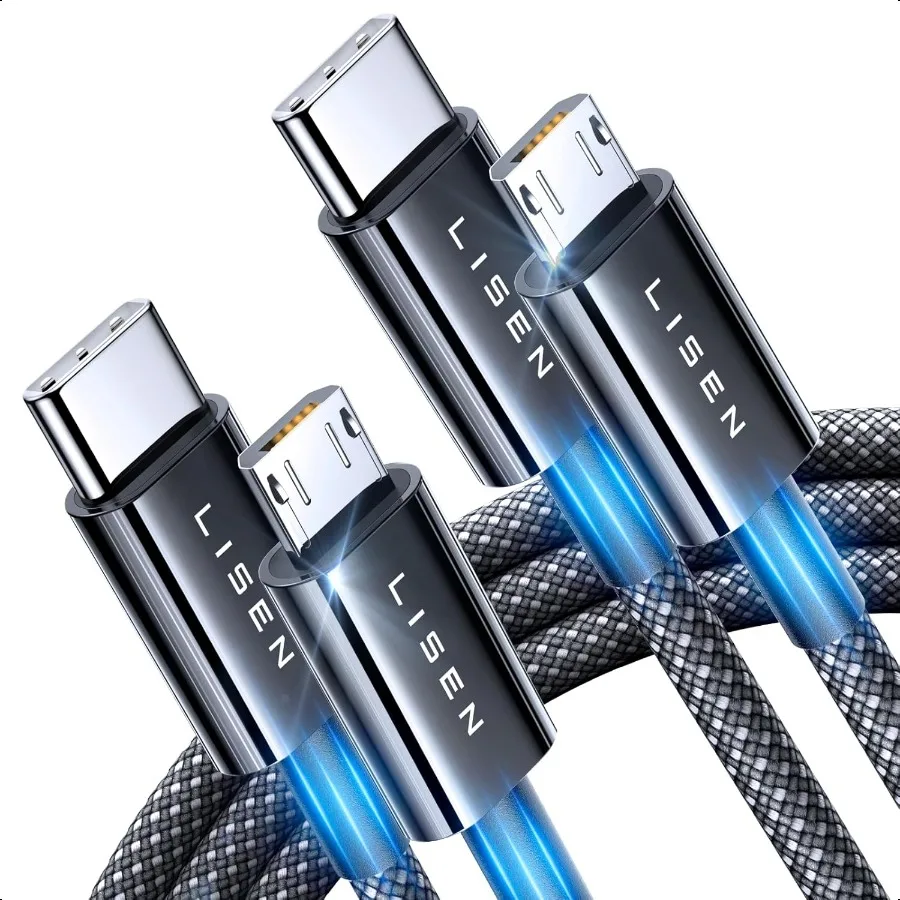 2Pack Nylon Braided USB C to Micro USB Cable