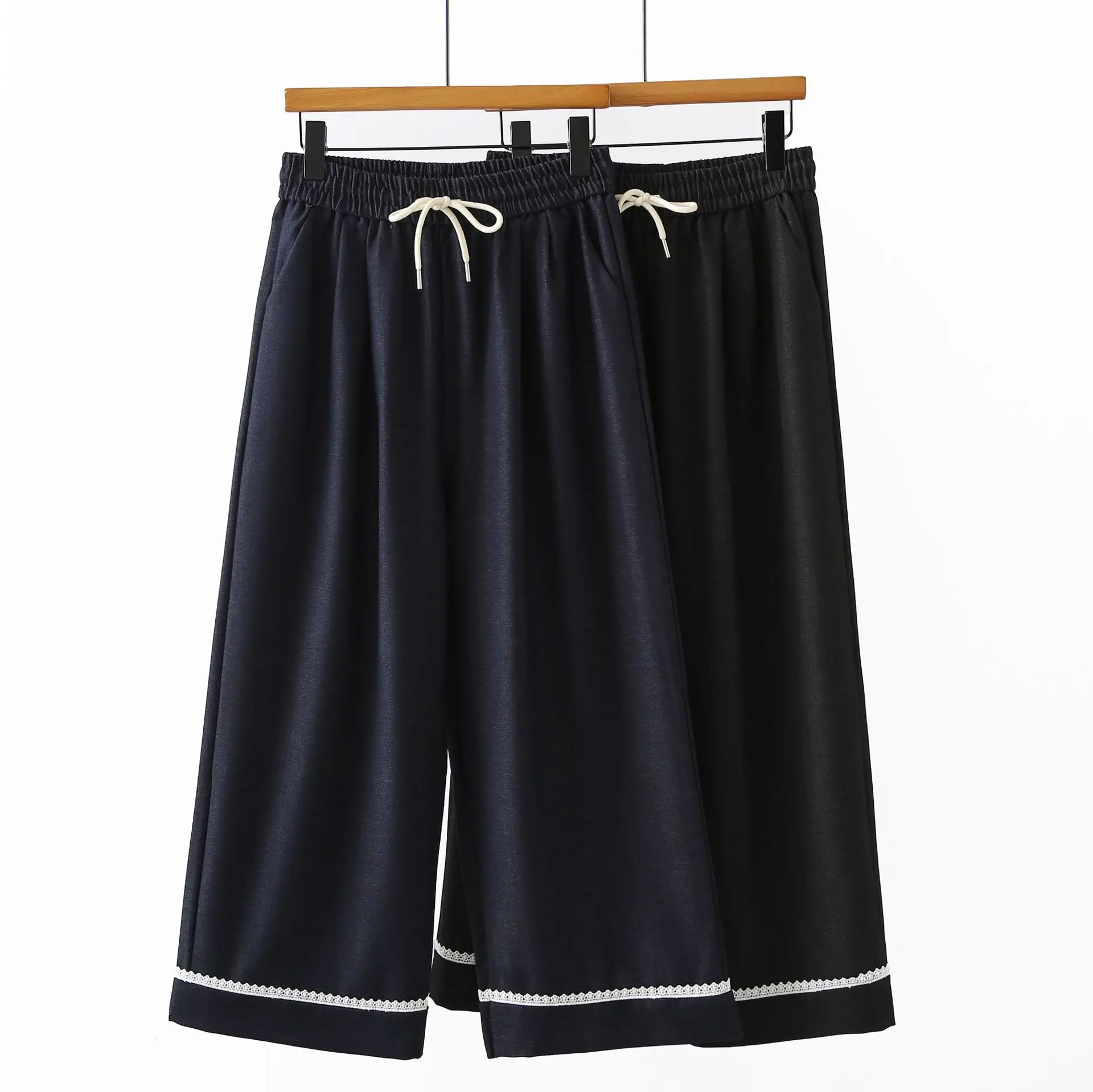 Fashion Plus Size Women's Wide Leg Trousers Autumn New Style Casual Lace Patchwork Straight Pants Loose Full Length Bottoms 375