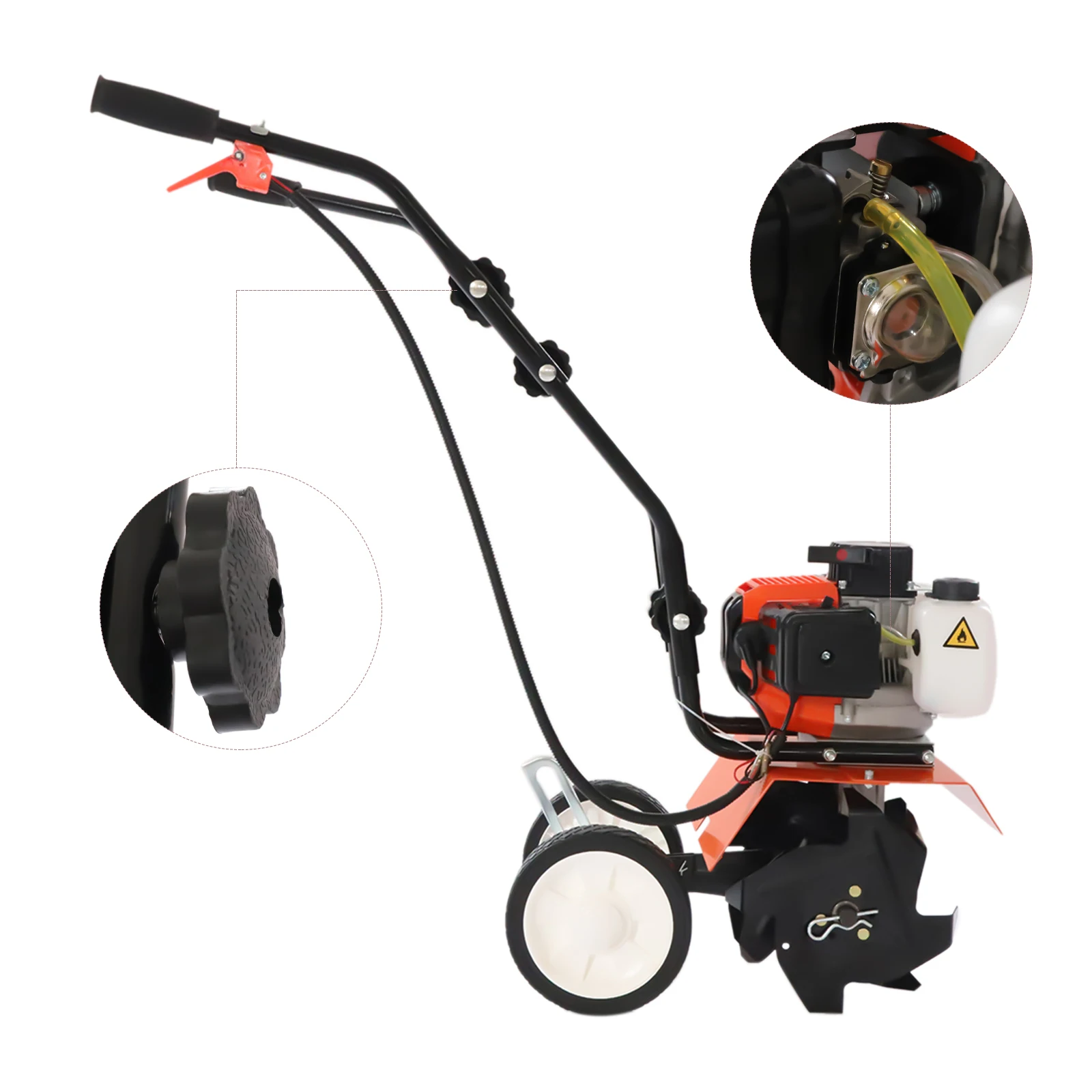 Gas Powered Garden Tiller Cultivator 43cc 2-Cycle Engine Scarifier Adjustable Height 0-3.94” 5