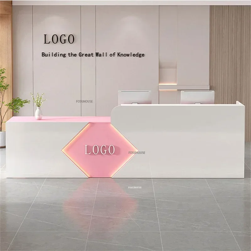 Company Front Desk Beauty Salon Pink Reception Desk Clothing Store Cashier Training Institution Information Service Counter