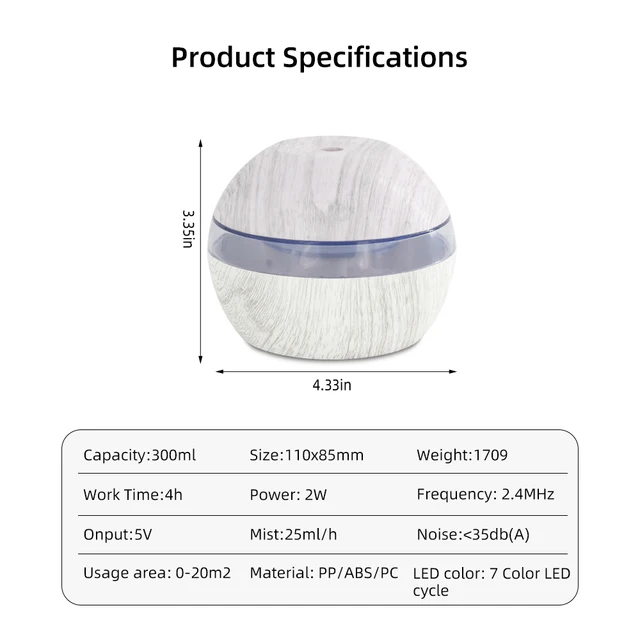 Ultrasonic Cool Mist Humidifier 300ml 3