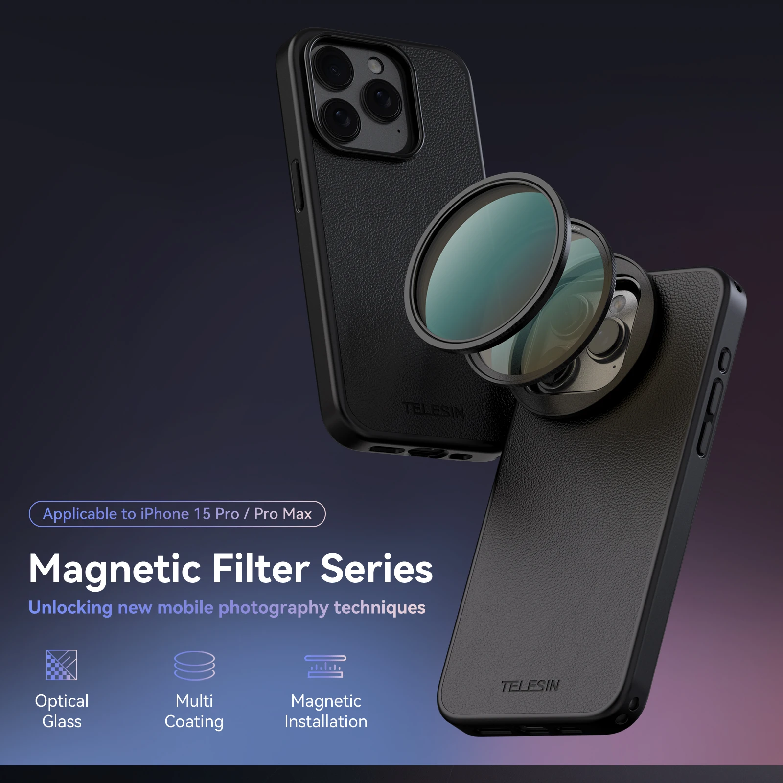 TELESIN Phone CPL VND Filter For iphone 15 pro 15 pro max Phone Protective Case Lens Filter Accessories camera lens filter circular polarizing filter variable nd filter phone lens filter photography filter