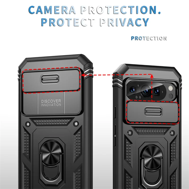 Full Protect Armor Car Magnetic Ring Case with Slide Lens Protection