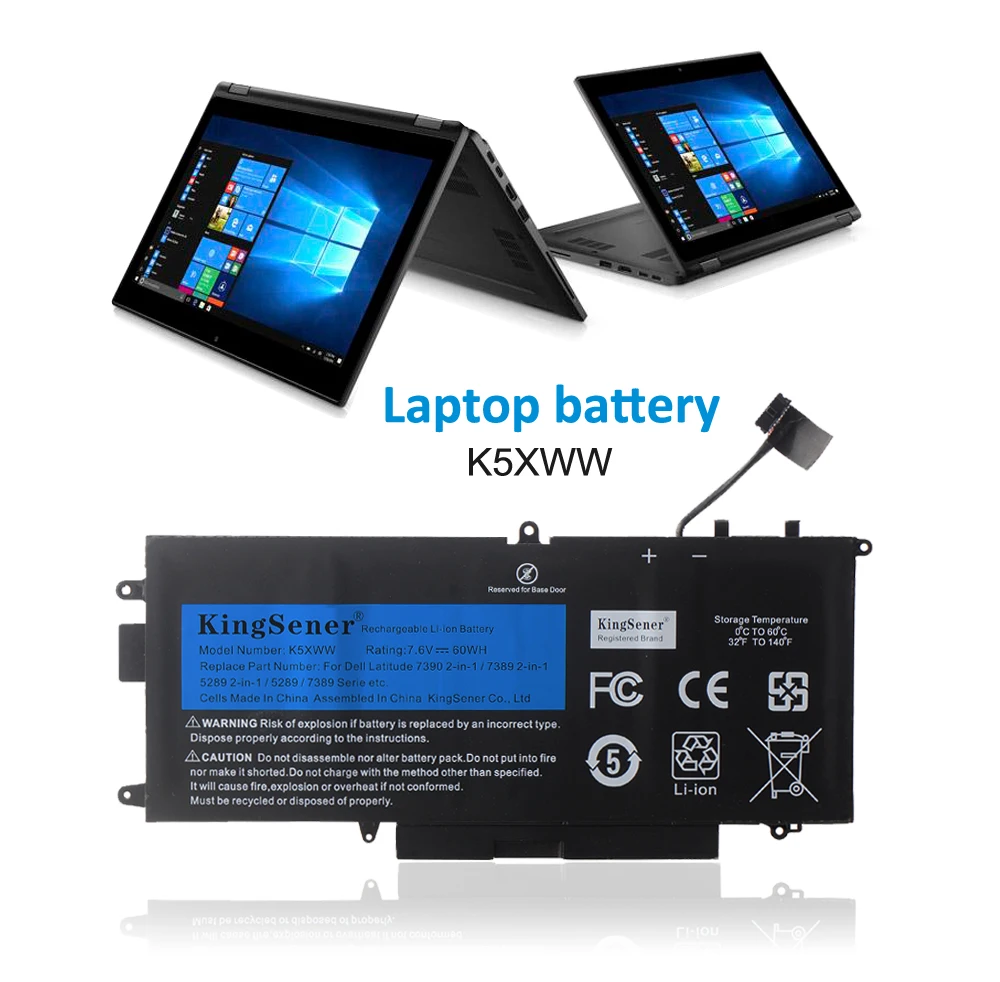 Bateria do Portátil de Kingsener K5xww para Dell Latitude 5289 7389 7390 2-em1 Série Caderno 71tg4 725ky N18gg 7.6v 60wh - Imagem 4