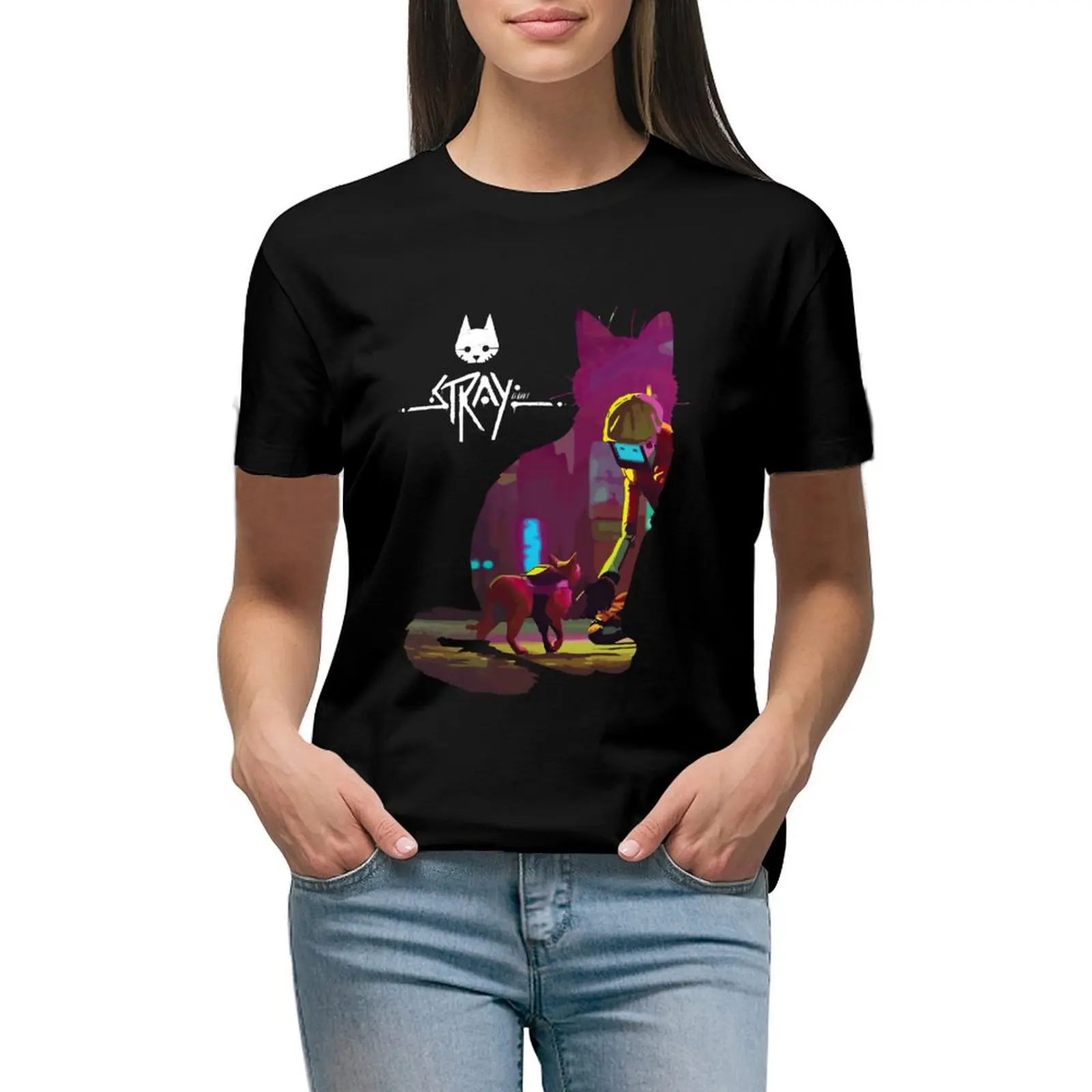

stray game cat city art T-shirt kawaii clothes female t-shirts for Women pack