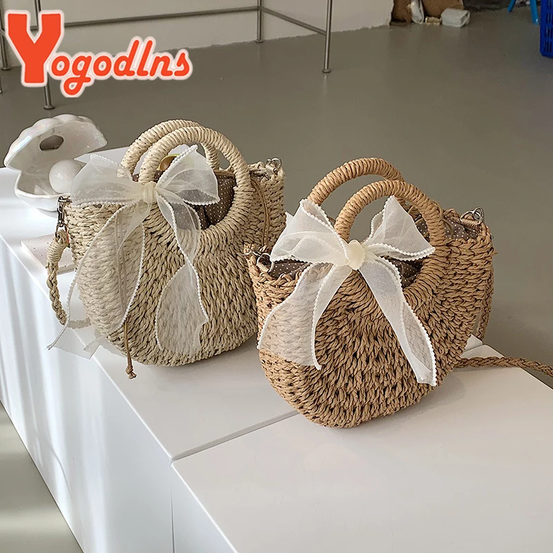 Yogodlns Straw Woven Crossbody Shoulder Bag For Women Handmade Small Purse Handbag Bohemia Ladies Summer Rattan Beach Bag bolsa