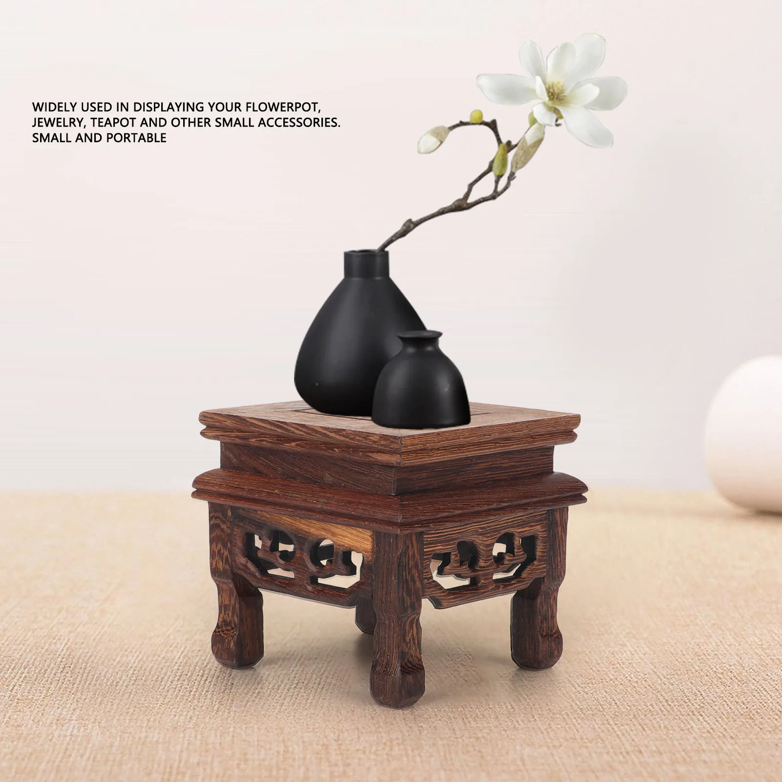 Wooden Flower Plant Display Stand Squared Stable Retro Style Durable Wood Widely Used Wooden Riser For Plant Teapot