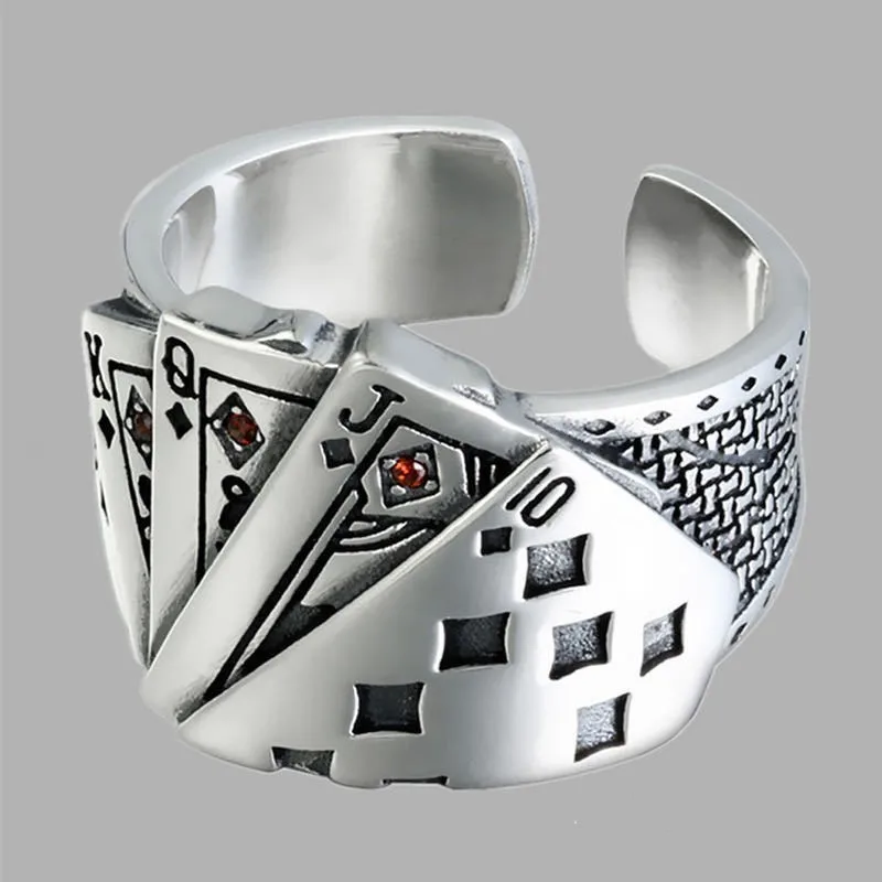 Silver Rings Silver Ring Buyee 925 Sterling Silver Unique Ring Finger Excellent Poker Open Ring for Woman Man Fashion Punk Fine Jewelry Circle with Box