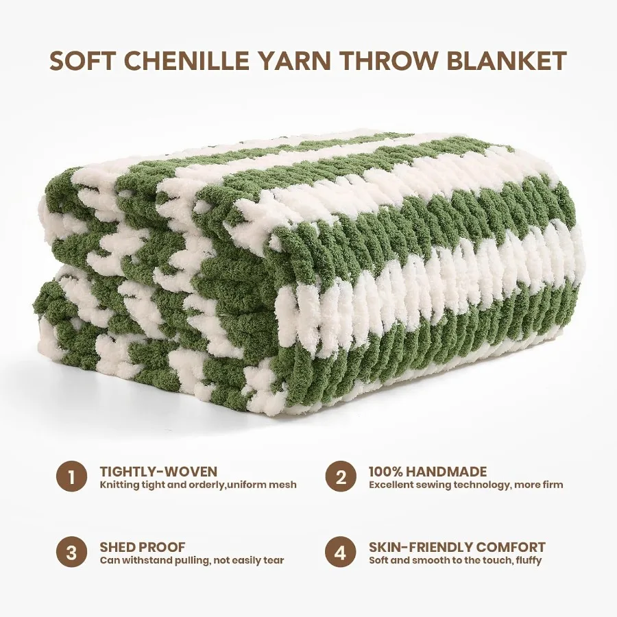 Chunky Knit Blanket Throw: 60''x80'' Chenille Chunky Knitted Throw Blankets for Twin Bed Couch Handmade Thick Cable Knit Blanke