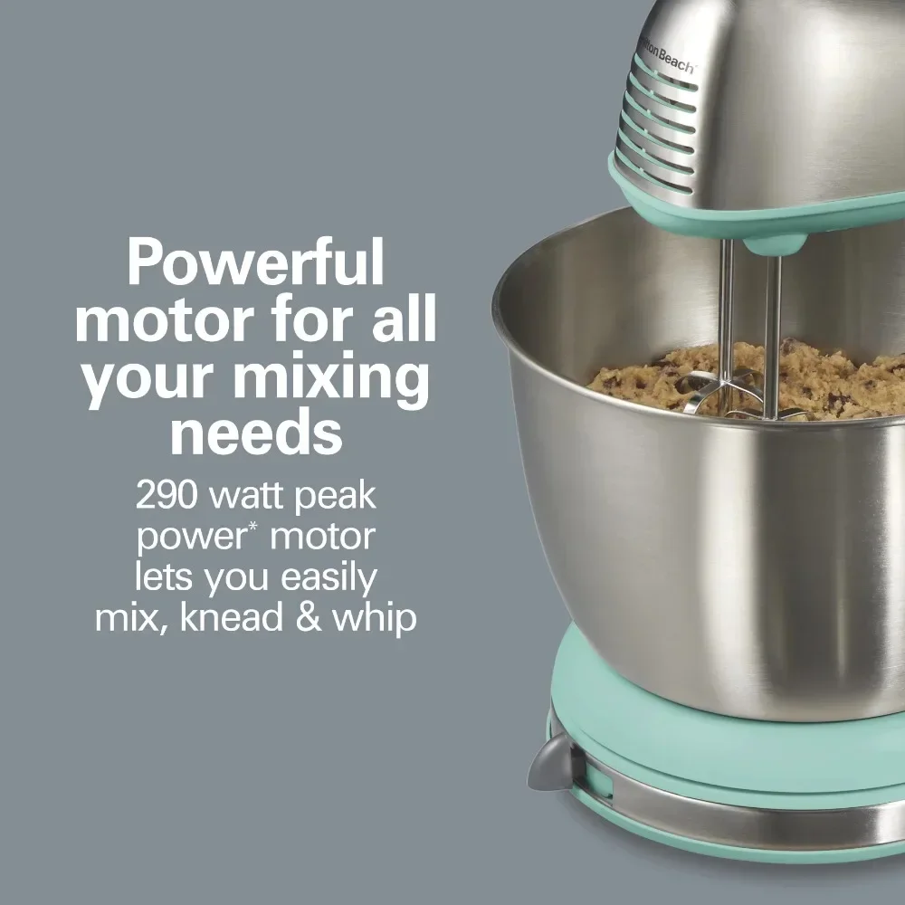 Classic Stand and Hand Mixer, 4 Quart Stainless Steel Bowl, 6 Speeds with Quick Burst, Blue, Blenders, Household 3