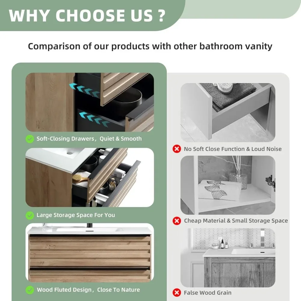 Bathroom Vanity with Sink, Modern Vanity Bathroom with Extra Big Drawers, Wall Mounted Floating Bathroom Vanities 5