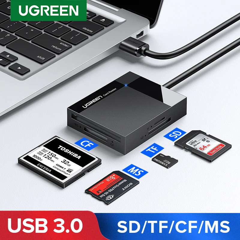 Ugreen Usb 3.0 Leitor de Cartão sd Micro sd tf cf ms Compacto Adaptador de Cartão Flash para Portátil Multi Leitor de Cartão em Leitor de Cartão Inteligente