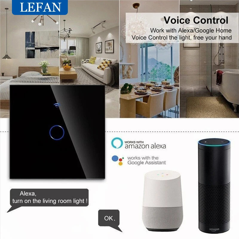 Tuya Smart Light Wifi Switch InterruptorStair Switches Glass Panel App Control Work with Alexa Google Home Yandex Smart Home