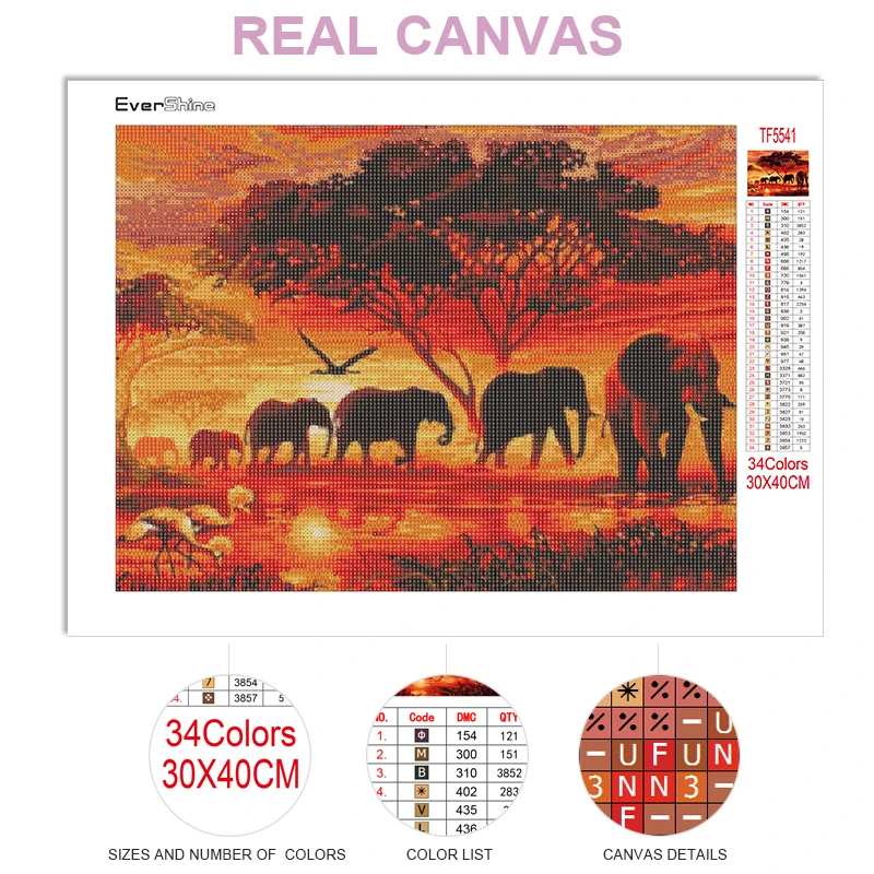 EverShine 5D Diamond Mosaic Elephant Picture Rhinestones Diamond Painting Sunset Full Square Drill Embroidery Animal Home Decor diamond painting