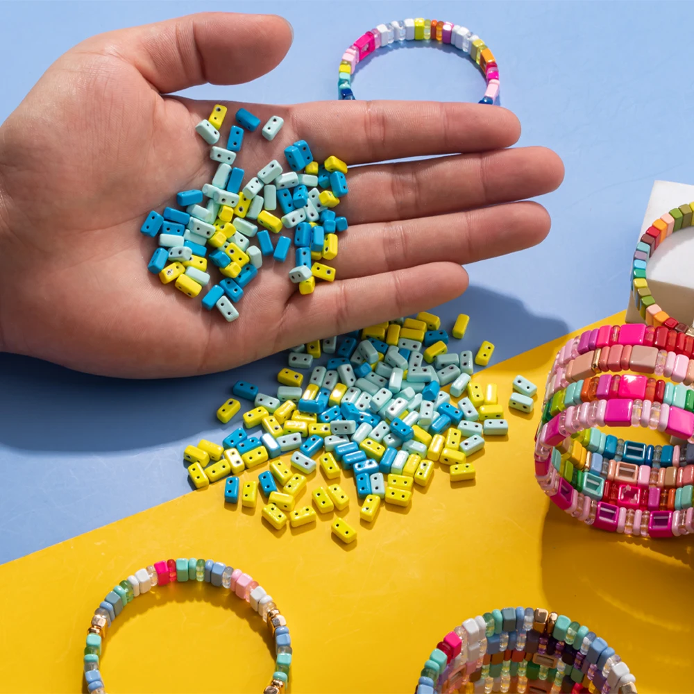 30pcs4x8MMEnamelBeadsforJewelryMakingColorfulBohoBangleHandmadeDIYBeadsRectangle