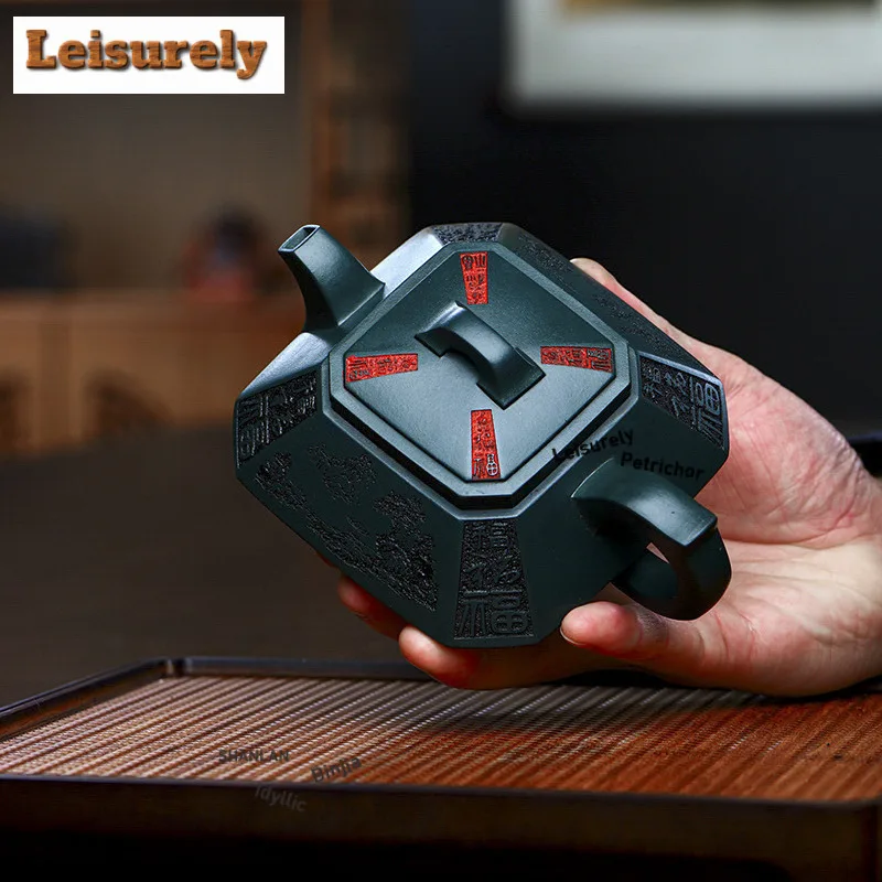 300ml Creative Yixing Purple Clay Teapots Handmade landscape Pot Raw Ore blackish green Mud Tea Infuser Kettle Zisha Tea Set