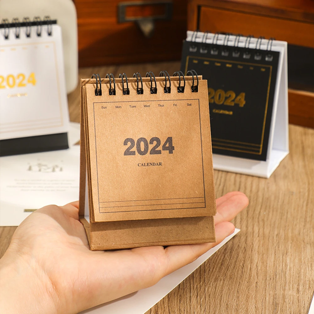 2024 Creative Mini Desktop Small Desk Calendar Student Portable Coil Calendar Planner Notepad Memo Stationery