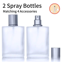 Deluxe Frosted Glass Perfume Atomizer Set with Accessories - 50ml/1.69 Oz - Glass (2pcs)