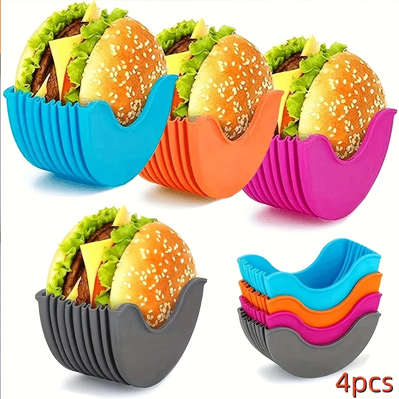 4pcs Retractable Hamburger Holders Washable Silicone Clip Rack for Hamburger Fixed Box Sandwich Burger French Fry Sauce hamburger holders